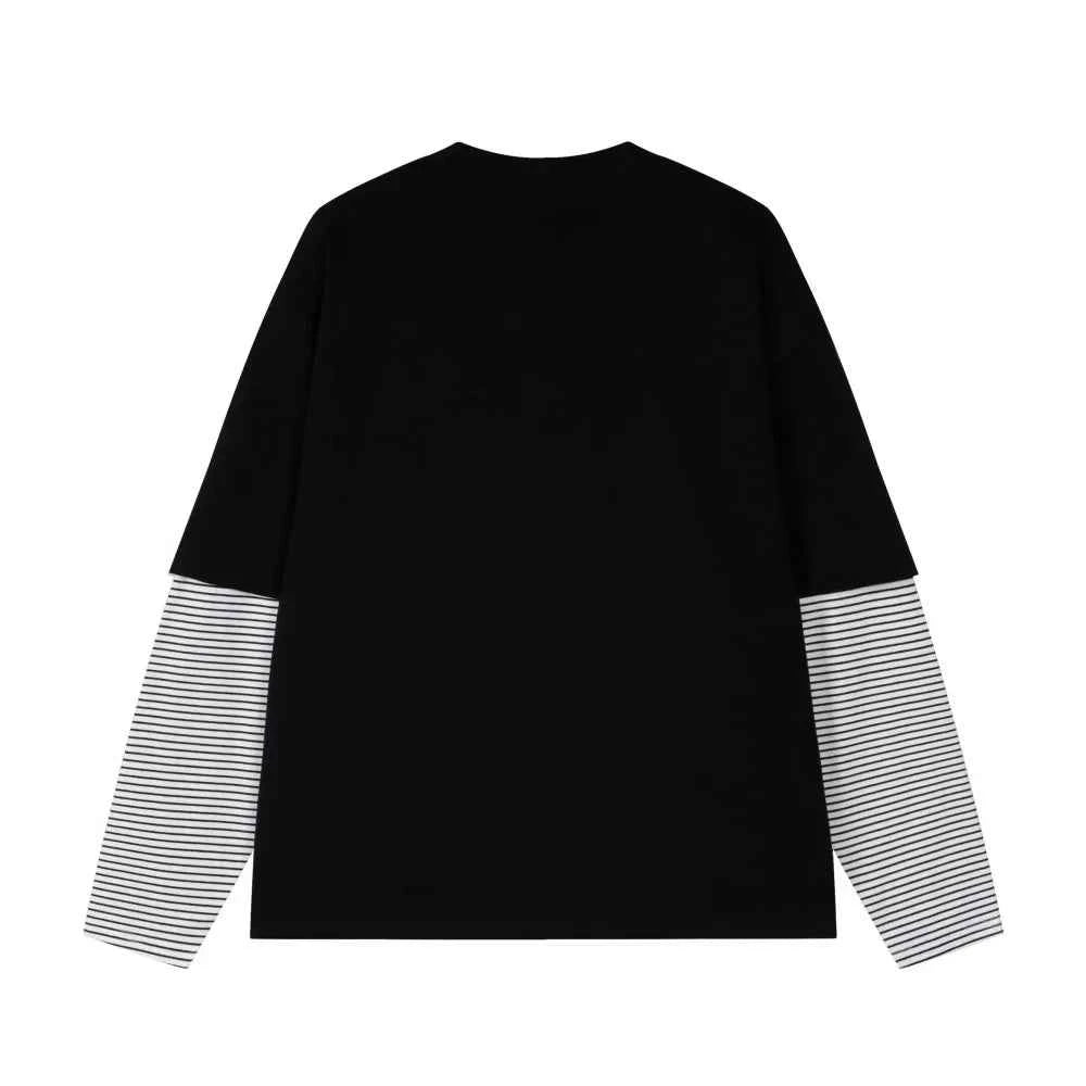 Chic Crew Neck Striped Fake Two Piece Long Sleeve T-Shirt