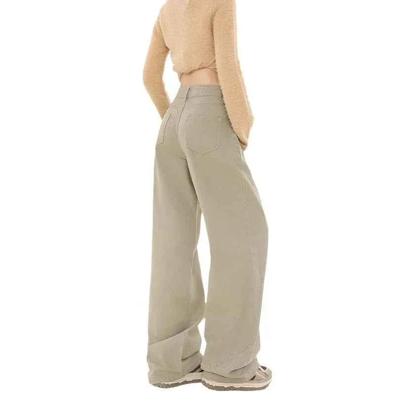 Women Retro High Waist Wide Leg Denim Jeans