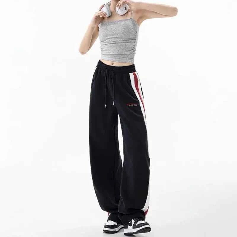 Streetwear High Waist Grey Stripe Sweatpants