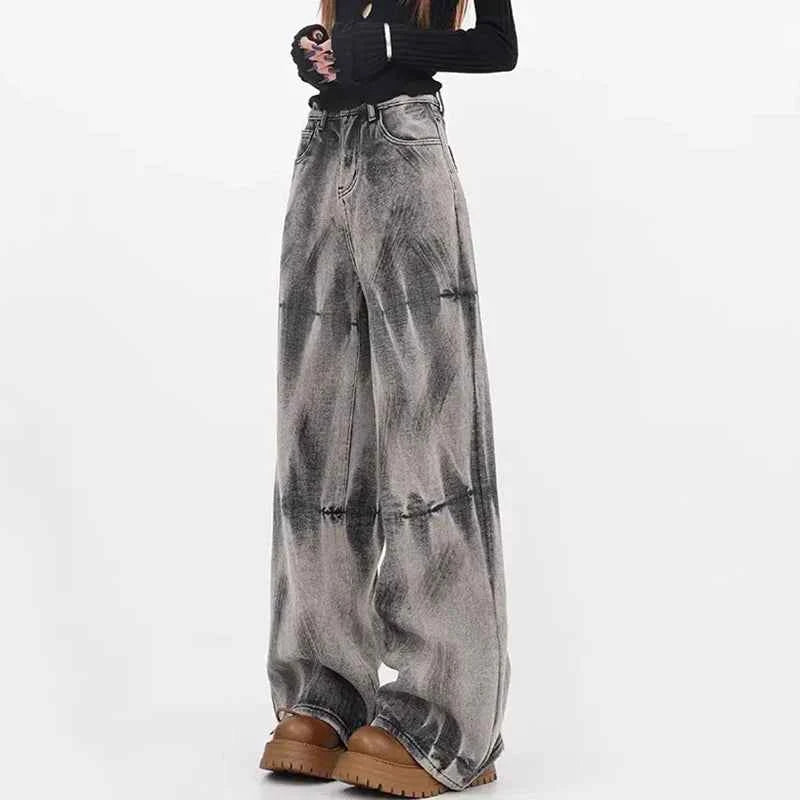 High Waist Loose Gothic Denim Straight Leg Jeans