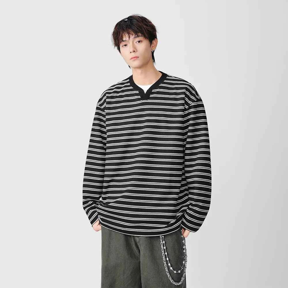 Striped Casual Long Sleeve V-Neck T-Shirt