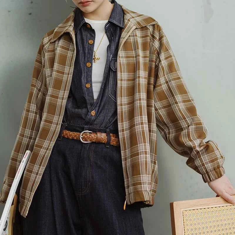 Vintage Retro Plaid Khaki Autumn Jacket