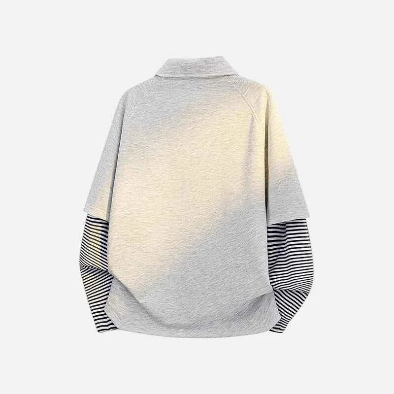 Casual Spring Fake Two Piece Polo Sweatshirt
