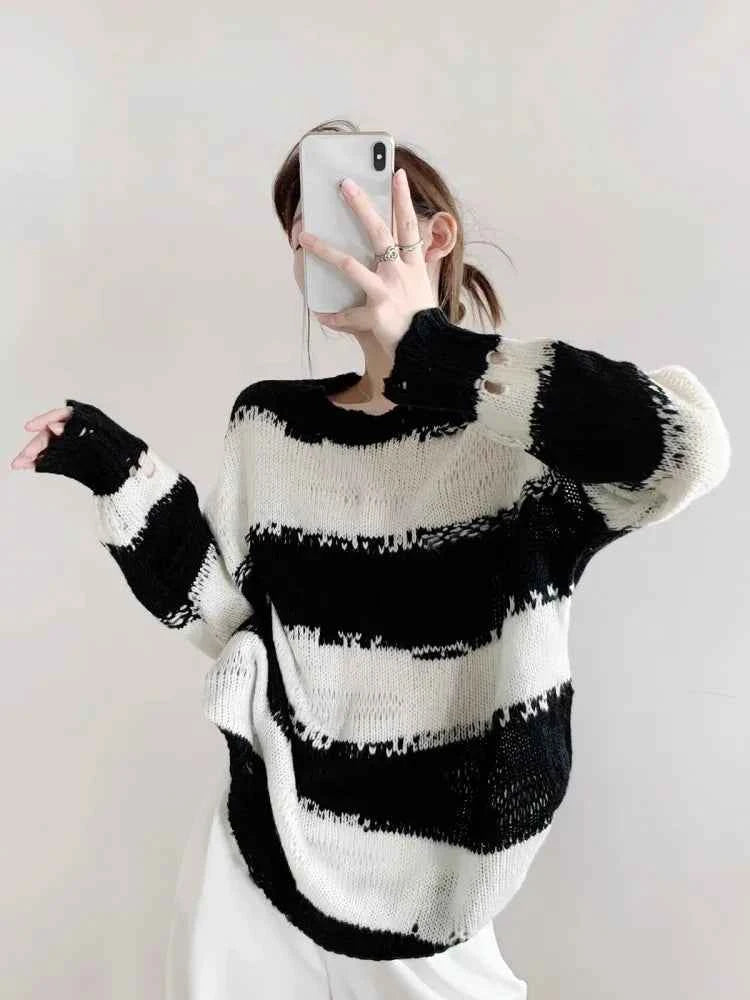 Women Comfort Cozy Striped Mohair Sweater