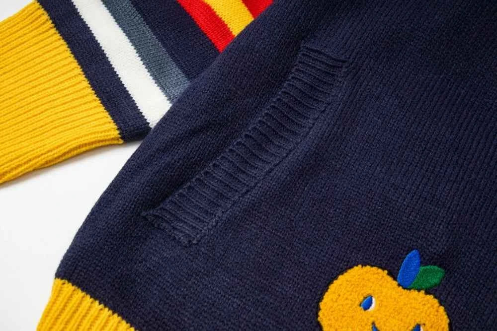 Color Block Single Breasted Embroidery Knitted Cardigan