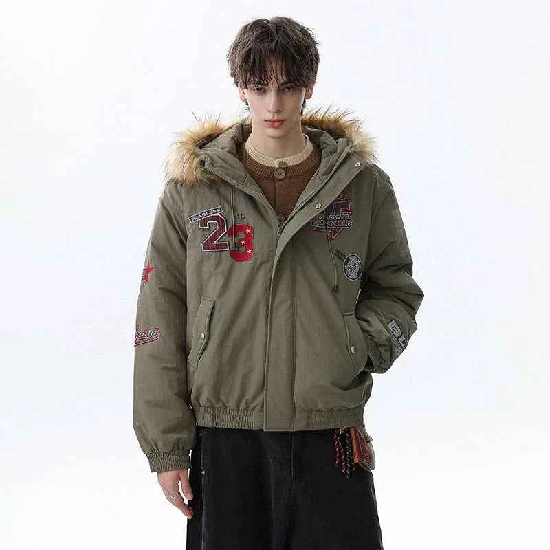 Handsome Original Embroidered Faux Fur Hooded Jacket