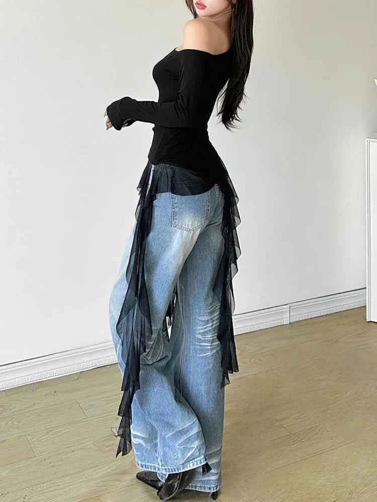 Sweet Gentle Ruffles Tassel Off T-Shirt