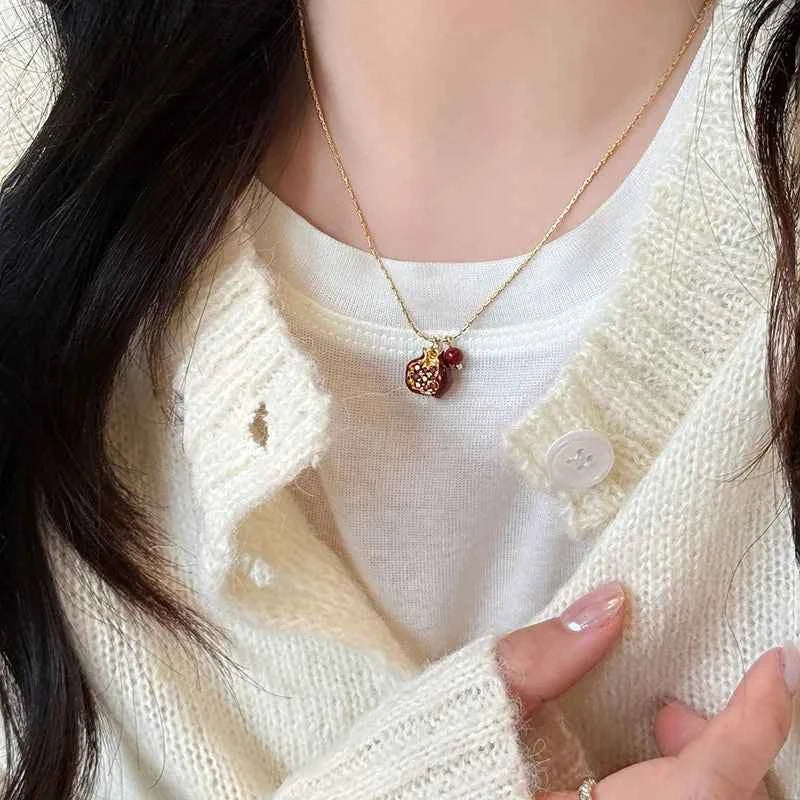 Enamel Pomegranate Gold Necklace