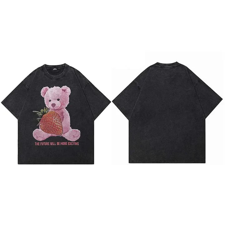 Coal Black Strawberry Stuffed Bear Visual T-Shirt