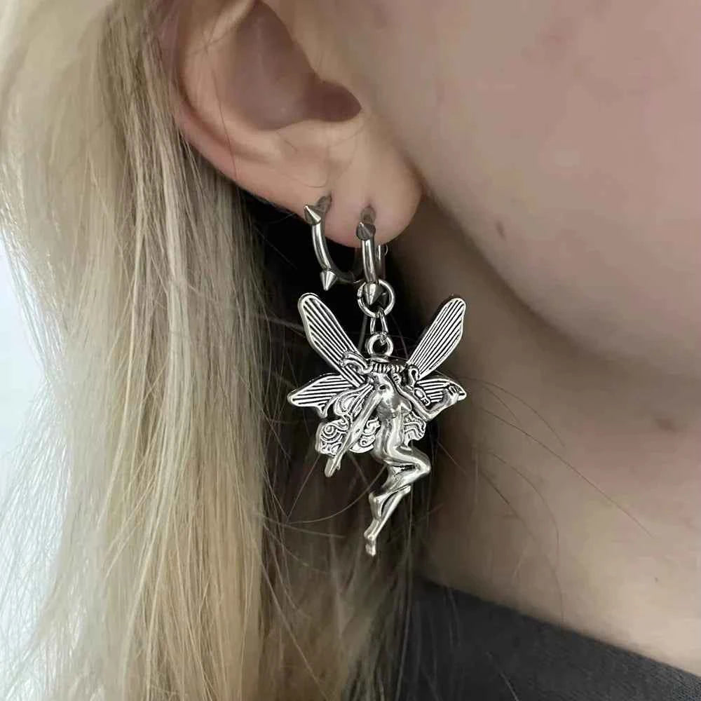 Vintage Fairy Angel Drop Hoop Earring
