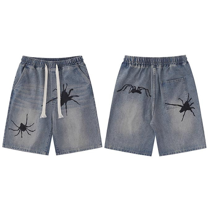 Tarantula Spider Graphic Denim Shorts