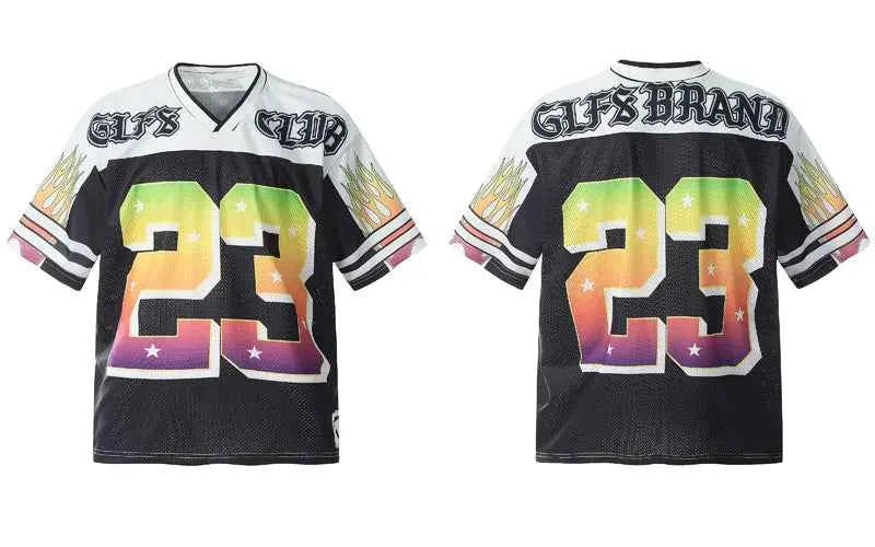 Soft Retro Mesh Jersey Graphic Print Sport T-Shirt