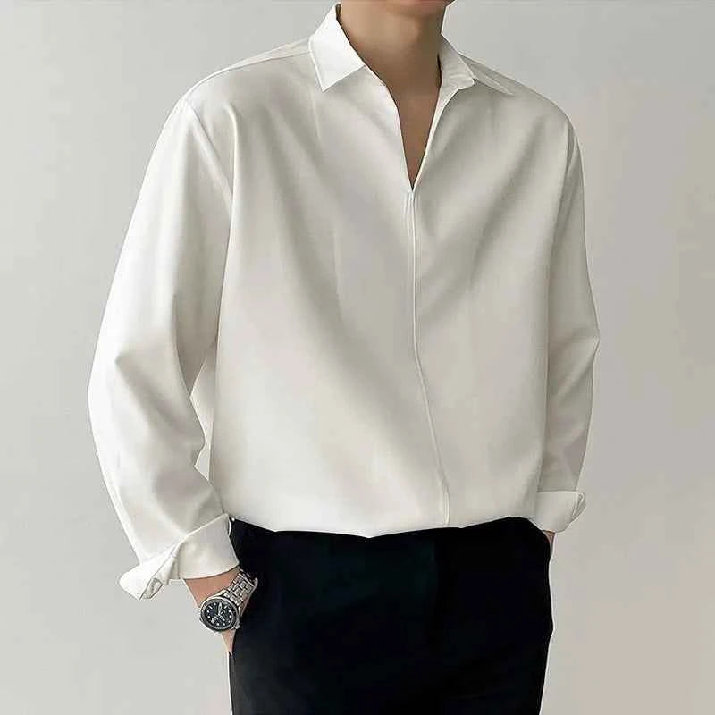 Classic Cool Luxury Korean V-Neck Slim Long Sleeve Shirt