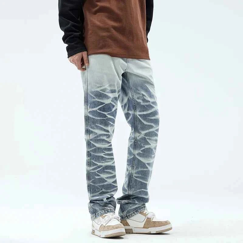 Rugged Look Gradient Blue Loose Straight Jeans
