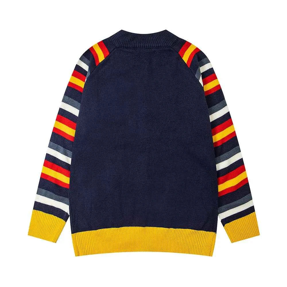 Color Block Single Breasted Embroidery Knitted Cardigan
