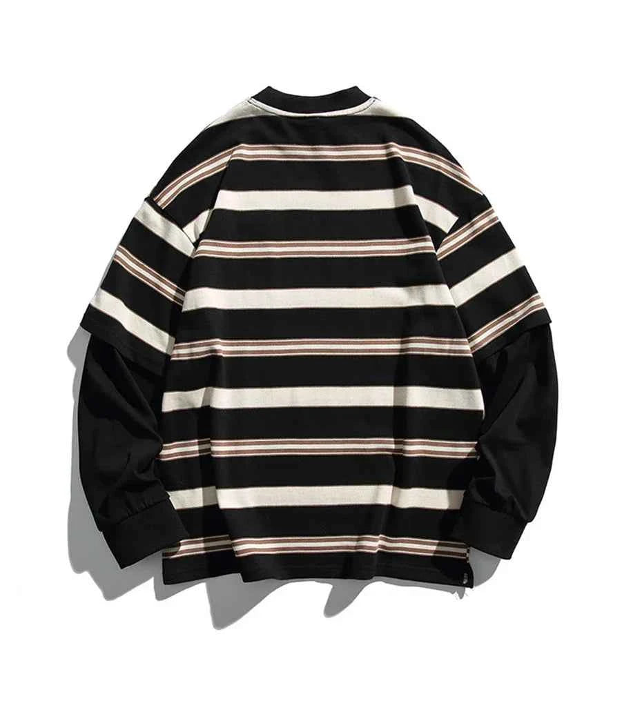 High-Quality Striped Oversized Fake Two Pieces Sweatshirt