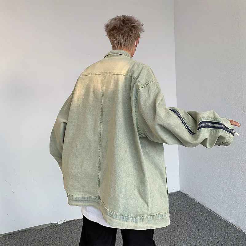 Retro Streetwear Washed Distressed Denim Jacket