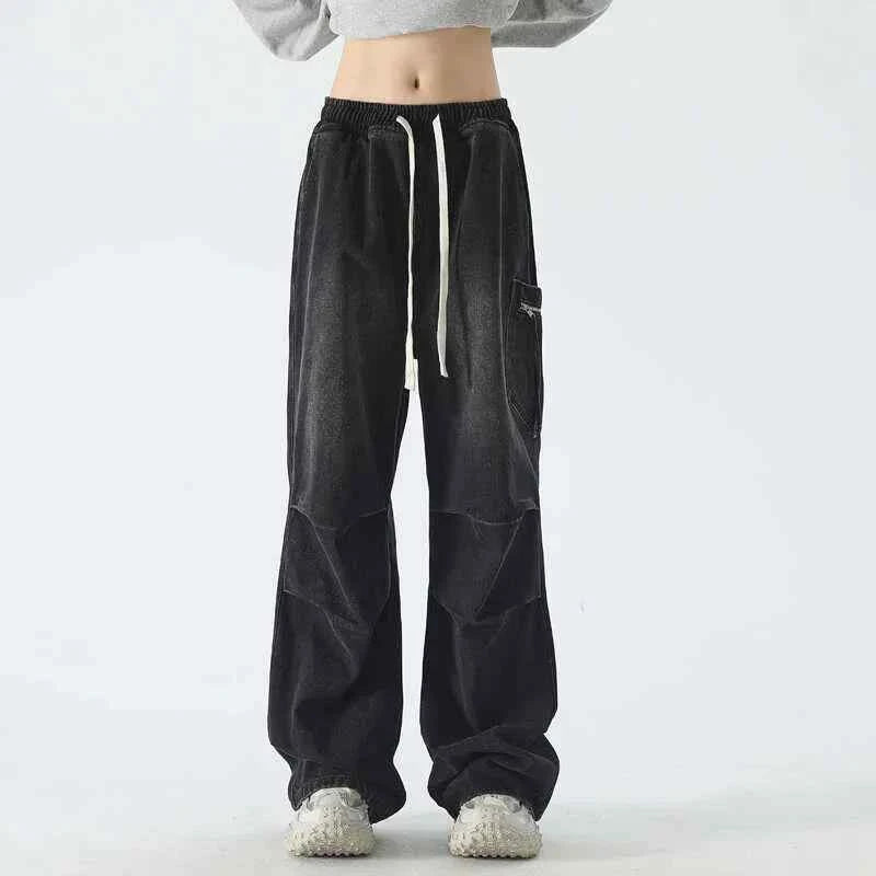 Streetwear Vintage Pleated Cargo Wide Leg Jeans