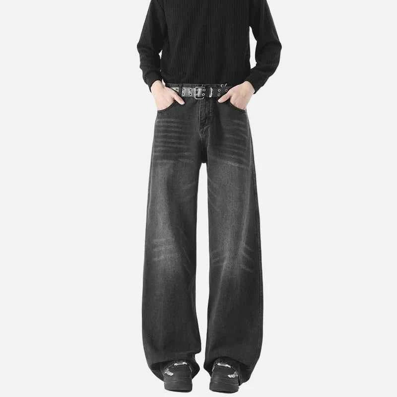 Warm Distressed Baggy Straight Leg Jeans