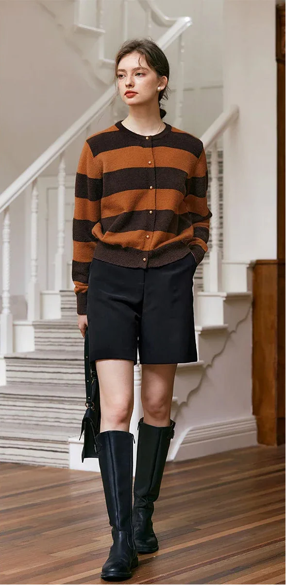 French Lazy Style Striped Knitted Cardigan - Luxuryurbanwear