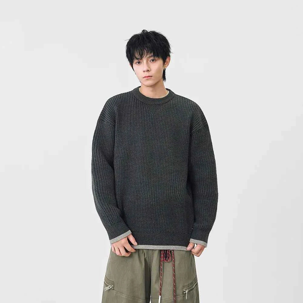Y2K Cozy Crew Neck Waffle Knit Sweater