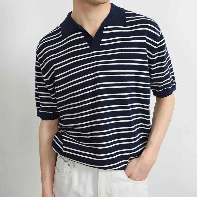 Men's Comfort Luxury Knitted Striped Polo T-Shirt