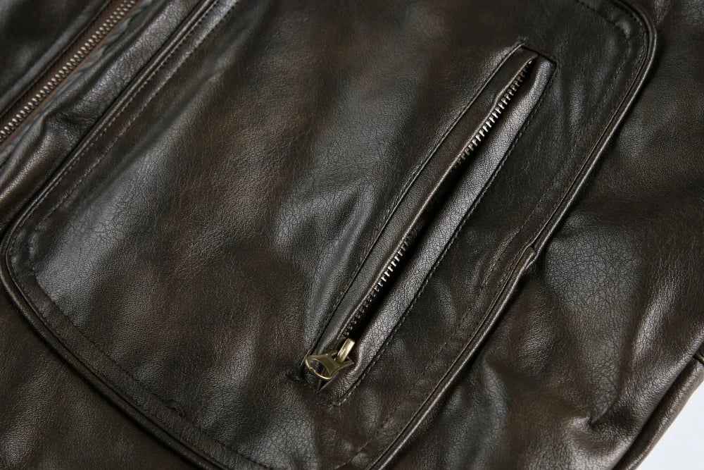 Retro Rivets Stand Collar Motorcycle Leather Vest