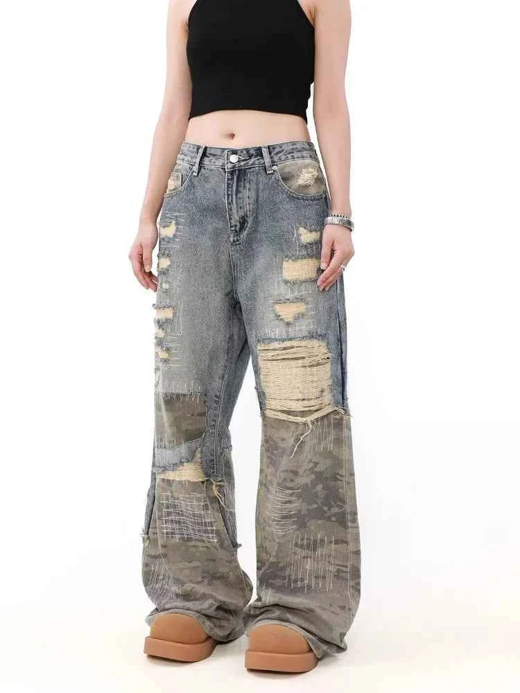 Vintage Washed Blue Ripped Baggy Jeans