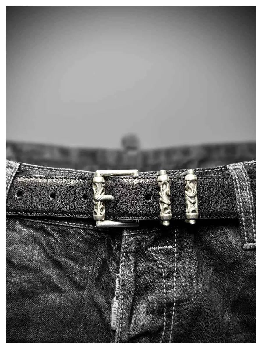 Ancient Silver Pin Buckle Leather Belt