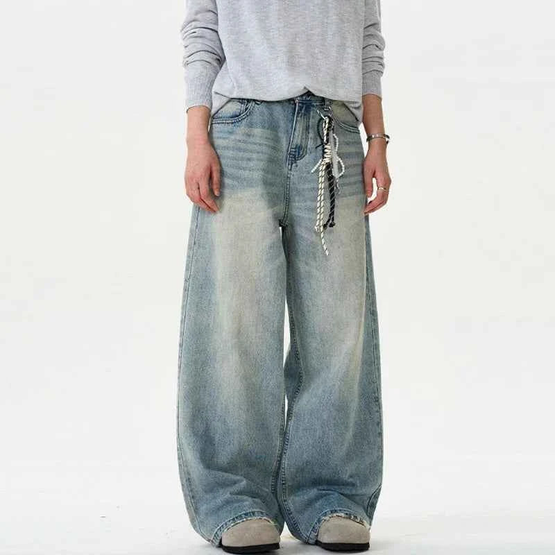 Solid Color Distressed Loose Wide Jeans