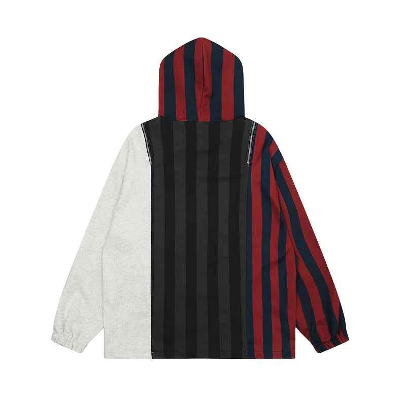 Y2K Insulated Retro Striped Patchwork Zipper Hoodie