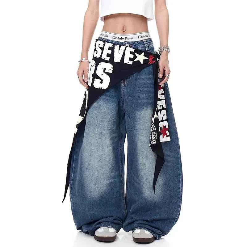 Flexible Streetwear Blue Casual Hip Hop Wide Leg Jeans