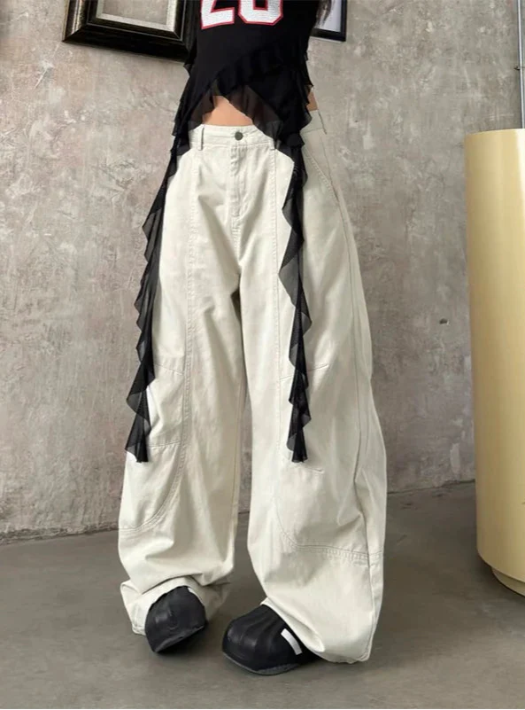 Y2K Japanese Style White Retro Boyfriend Jeans - Luxuryurbanwear