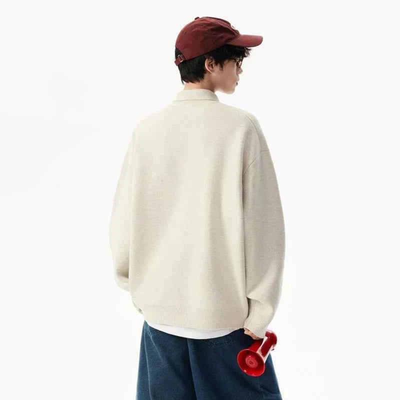Handsome Elegant Knitted Polo Collar Sweater