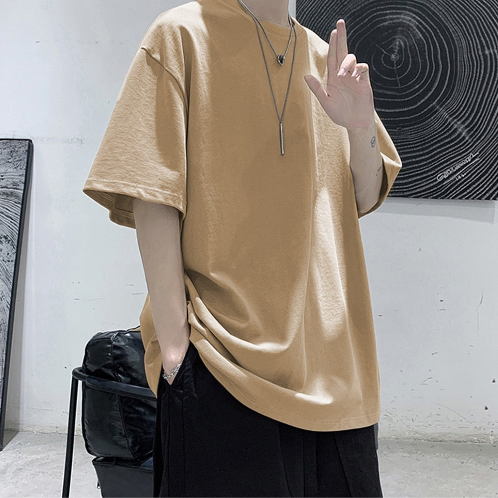 Loose Round Neck Plain T-Shirt