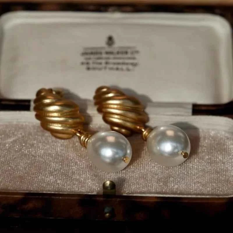 Stylish Gold Pearl Geometric Drop Earrings