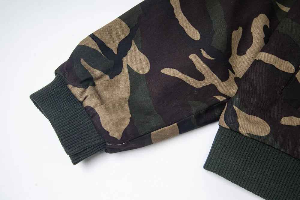 Camouflage Retro Print Faux Fur Hooded Jacket