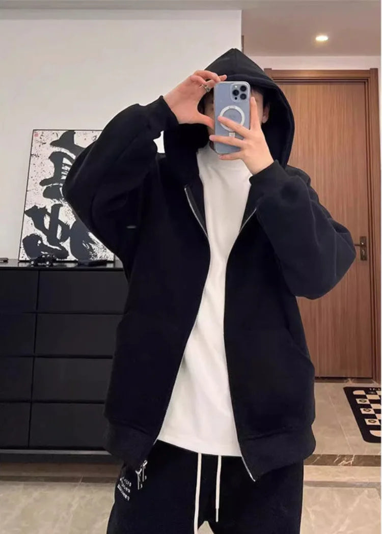 Plain Color Double Zipper Hoodie
