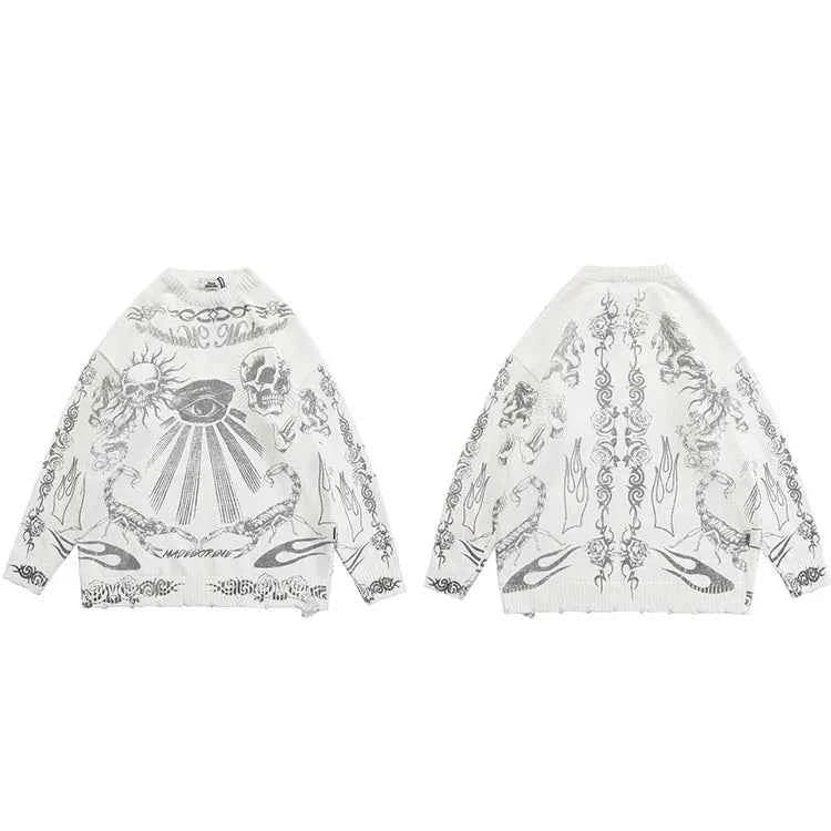 Effortless Rose Eye Scorpion Print Knitted Sweater