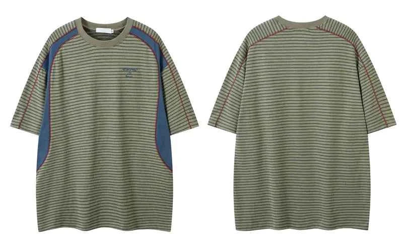 Lightweight Retro Striped Vintage Patchwork T-Shirt