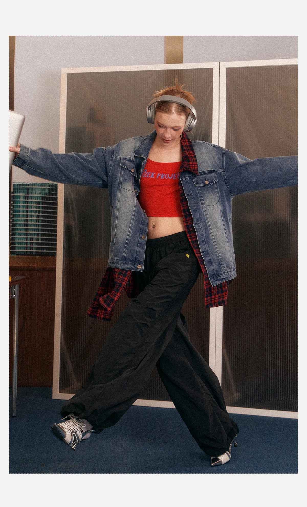 Women Cool Plaid Retro Denim Jacket