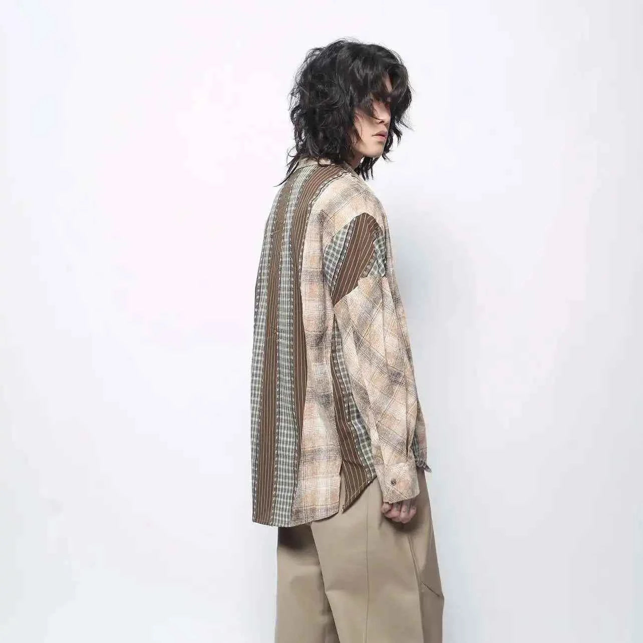 Men Flattering Colorblock Plaid Long Sleeved Shirt