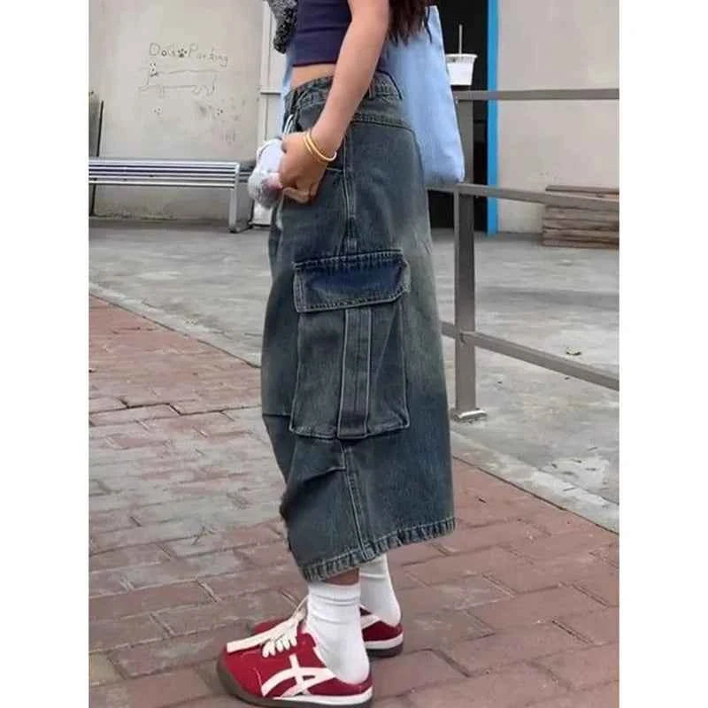 Streetwear Comfort Vintage Blue Washed High Waist Jorts