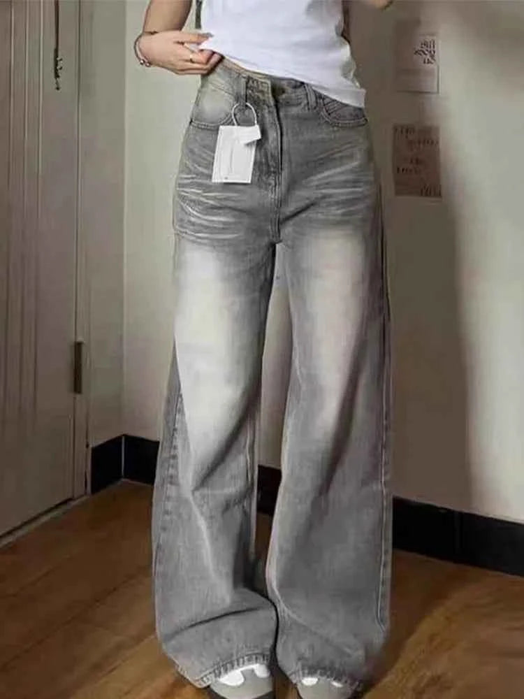 Streetwear Washed High Waist Wide Leg Jeans