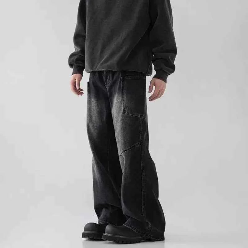 Retro Blue Korean Style Workwear Cargo Jeans
