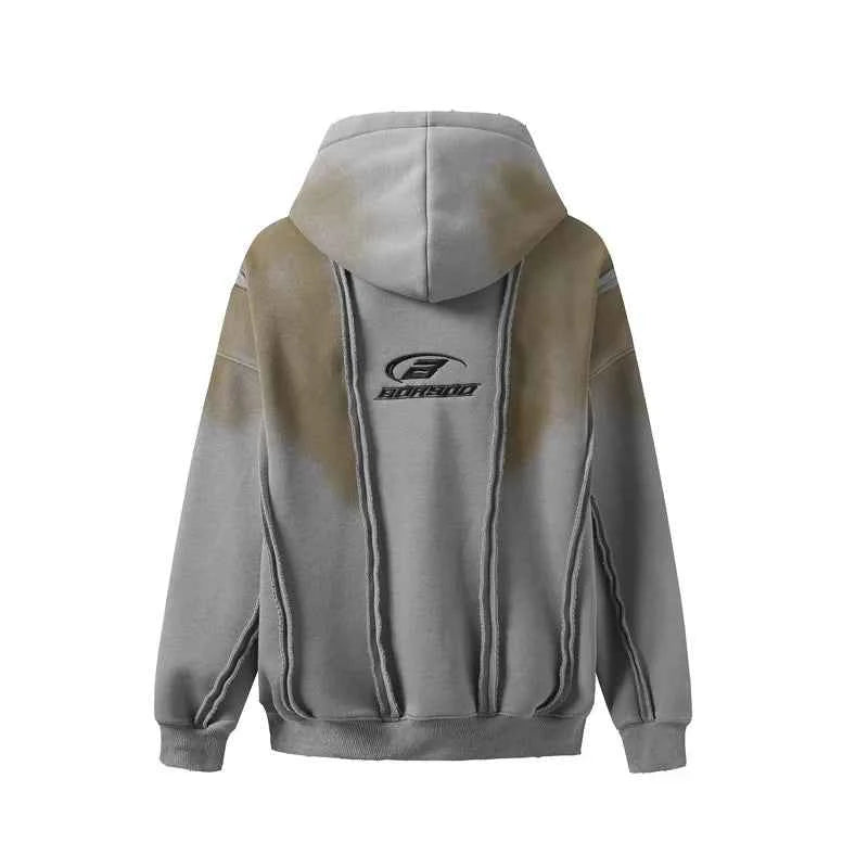 Warm Punk Gothing Patchwork Zip Up Hooded Sweatshirt