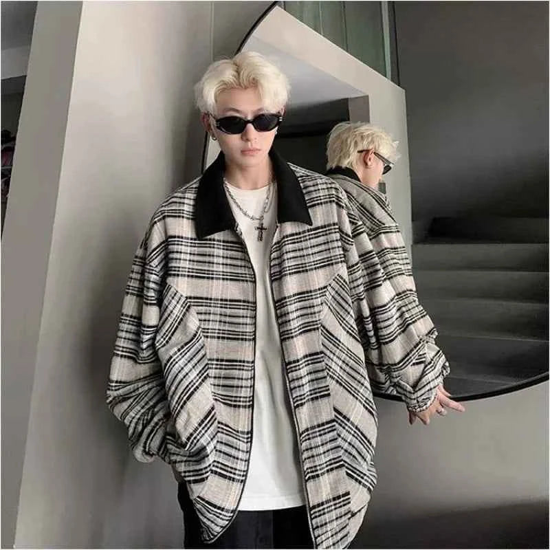 Versatile Patchwork Plaid Lapel Color Block Jacket