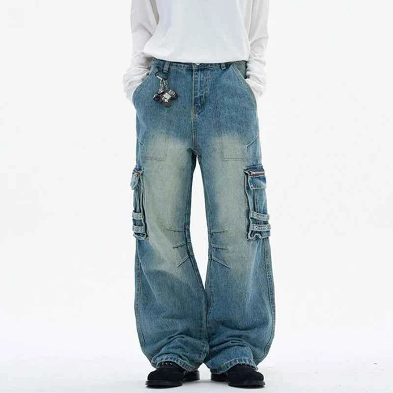 Functional Multi-Pocket Straight Leg Denim Jeans