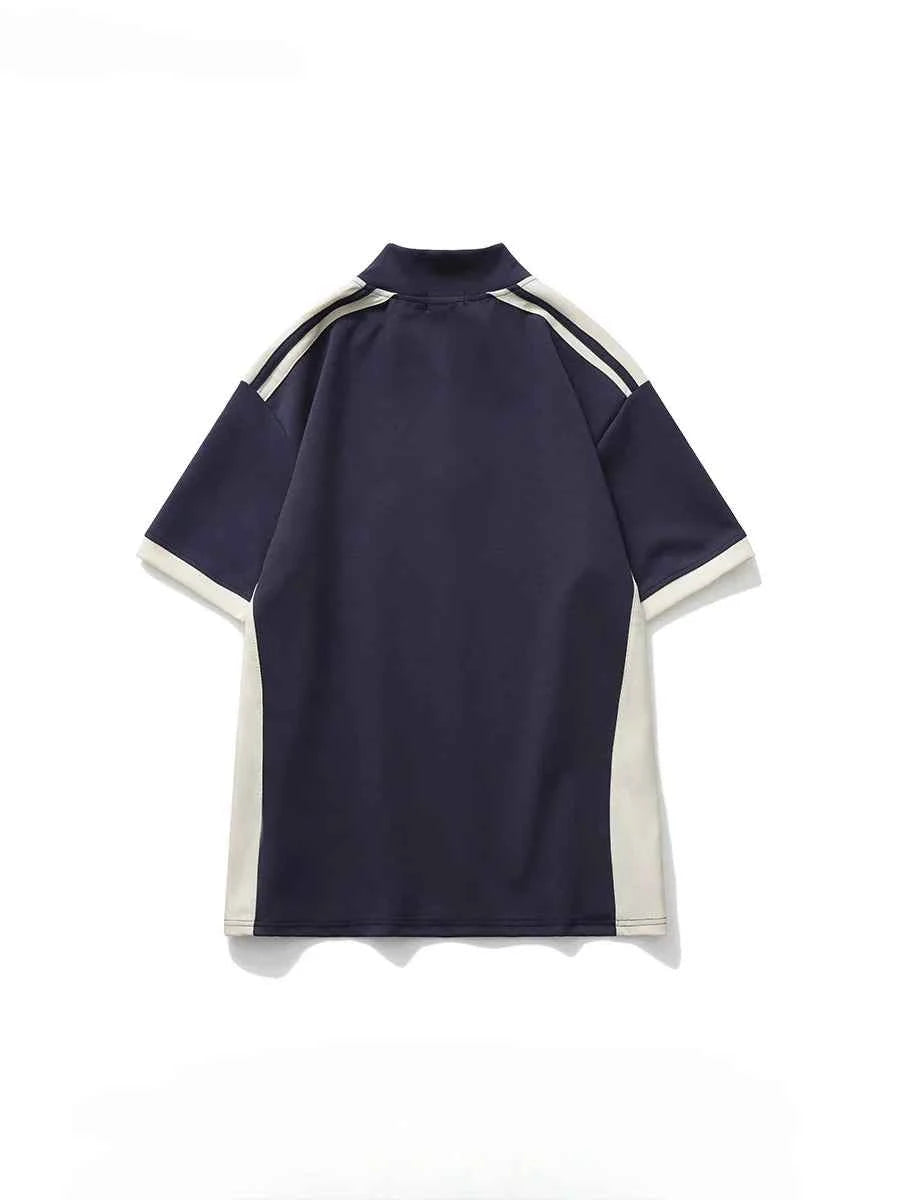 Spliced Letter Printed Stand Collar T-Shirt