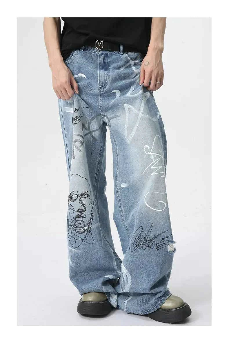 High Street Niche Graffiti Denim Jeans